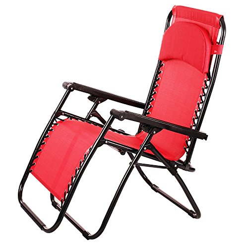 Fashine Folding Zero Gravity Reclining Lounge Portable Garden Beach Camping Outdoor Chair [US STOCK] (Red)