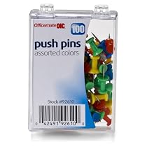 Officemate Push Pins in Reusable Box, Assorted Colors, Box of 100 (92610)