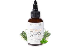 BASK & LATHER Scalp Stimulator Hair Growth Oil, Cold Pressed Oils Including Mint and Rosemary Oil for Hair Growth, Grapeseed Oil, Organic Natural Leave in Hair Oil, All Hair Types, 2 Fl Oz