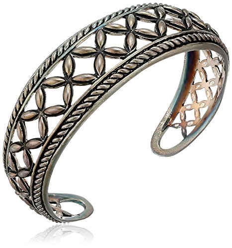 Sterling Silver Bali Inspired Open Marquis Roped Edge Design Cuff Bracelet