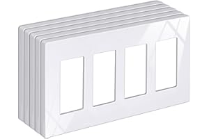 BESTTEN 5 Pack 4-Gang Screwless Decorative Wall Plate, Decorator Outlet Cover, USWP6 Snow White Series, H4.69” x L8.35”, for Light Switch, Dimmer, GFCI, USB Receptacle