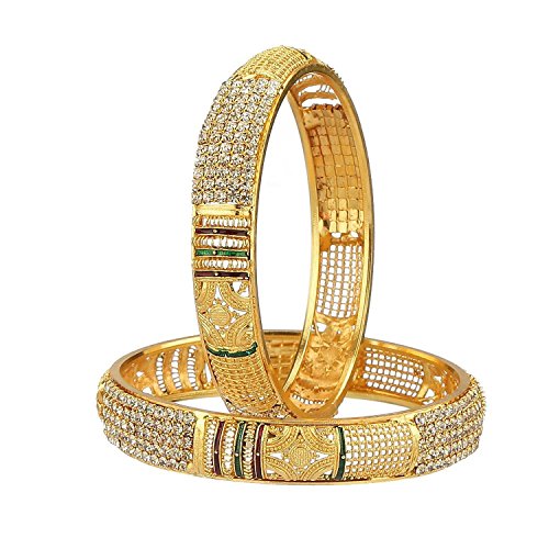 Jewar Mandi Bangles Gold Plated Silver Etching Handmade Work Bracelet Jewelry for Women (Zig Zag Bangles, 2.4)