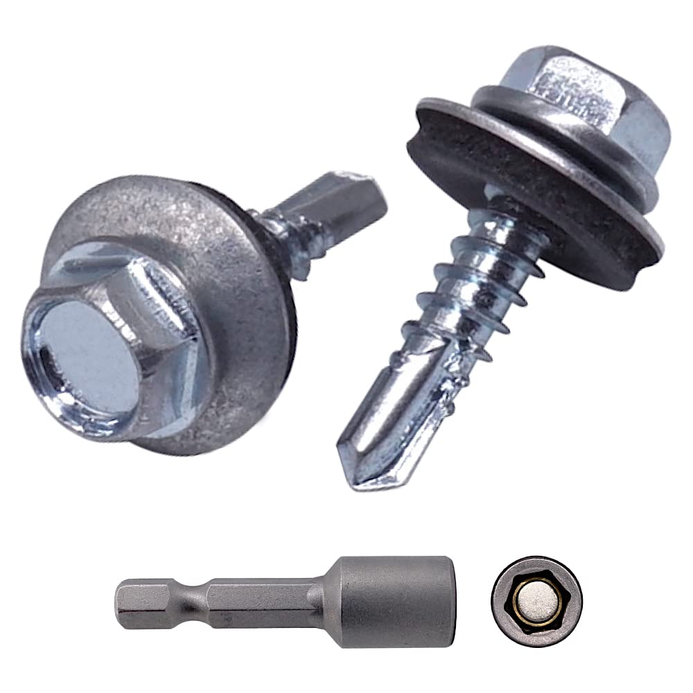 (Pack of 30 pcs) DIN 7504-K Zinc Plated Steel 4.8 x 20 mm Self-Drilling Screws With EPDM Washers, Hex Washer Head, Sheet Metal Screw, Self Tapping (30, 4.8 x 20 mm)