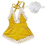Baby Girl Romper Jumpsuit Dress,Summer Clothes with Infant Headband Gifts,0-6 Months,Yellow