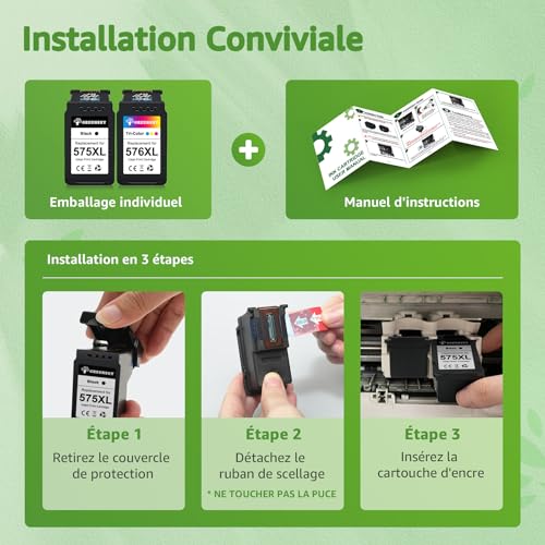 GREENSKY PG-575XL CL-576XL Cartouches d'encre Remplacement Pour canon 575 et 576 575XL 576XL Noir et Couleur Pour Canon PIXMA TR4755i TR4756i TS3750i TS3550i TS3551i TR4750i TR4751i TS3751i TS3752i