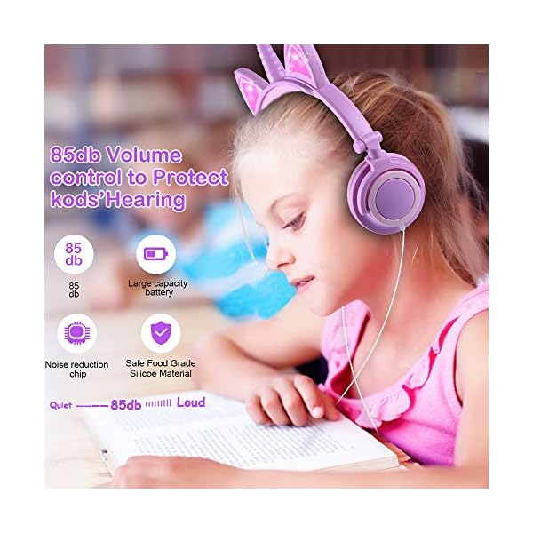 Unicorn-Kids-Headphones-Glowing-Cat-Ear-Headphones-with-85db-Volume-Limit-Foldable-Headphones-for-Kids-GirlsPurplePink esonstyle Unicorn Kids Headphones, Glowing Cat Ear Headphones with 85db Volume Limit, Foldable Headphones for Kids Girls…