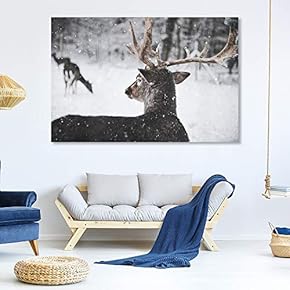 Canvas Wall Art for Living Room,Bedroom Home Artwork Paintings Snow Mountain Forest Elk Ready to Hang - 12x18 inches