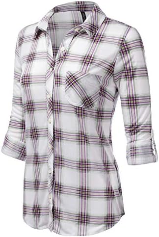 JJ Perfection Women's Long Sleeve Collared Button Down Plaid Flannel Shirt 2 JJ Perfection Women's Long Sleeve Collared Button Down Plaid Flannel Shirt