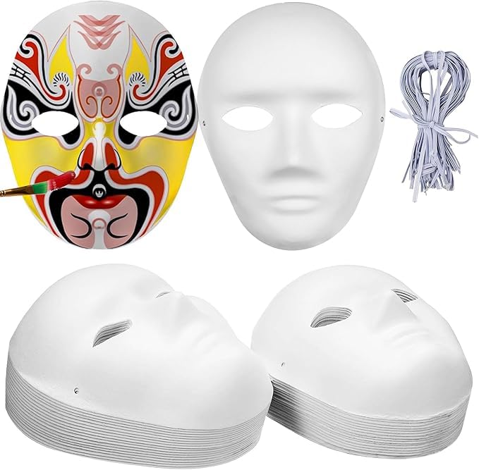 Xaztr 36Pcs Paper Craft Masks, DIY Paper Mache Masks White Full Face Party Paintable Art Cosplay Mask for Party(2 Sizes)