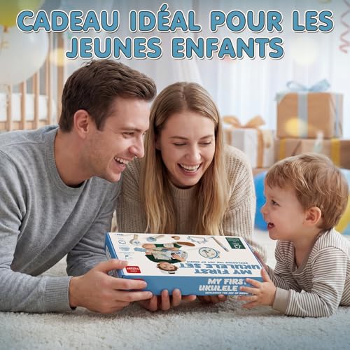 Lehoo Castle Children's Guitar 2 3 Years with Musical Instruments, Wooden Ukulele with Tambourine, Flute, Maracas and Rattle, Montessori Educational Musical Toy Games