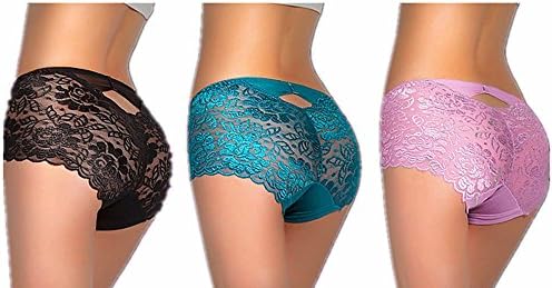 3-Pack Women Lace Underwear Sexy Lingerie Trim Soft Boy Short Panties (L, 3-Pack)