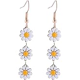 Colorful Long Daisy Flower Dangle Earrings Bohemian Sunflower Earrings for Women Girls Jewelry