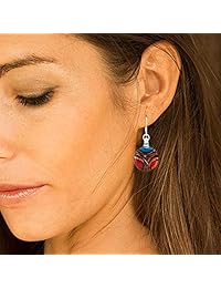 Pendientes colgantes de plata de ley 925, hechos a mano, cristal veneciano de Murano, color rojo, azul, amarillo y dorado