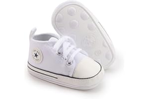 SABATUTU Baby Boy Girls Sneakers Canvas Shoes High Top Sports Soft Anti Slip Soles Newborn First Walker Fashionable Denim Sho
