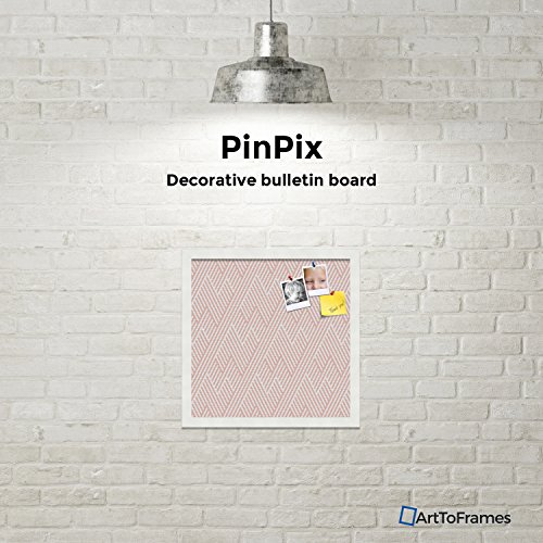 PinPix Custom Printed pin Cork Bulletin Board Made from Canvas, Modeco Zig Zag Grapefruit 16x16 inches (Completed Size) and Framed in Satin White Frame (PinPix-Group-65)