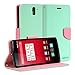OnePlus One Case, GMYLE Wallet Case Classic for OnePlus One - Mint Green & Pink Cross Pattern PU Leather Slim Stand Case Cover