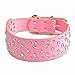 Pet Kingdom 20-24'' Rhinestone Studded Leather Dog Collar 4 Colors Crystal Rhinestone Dog Collar (Pink, Small)