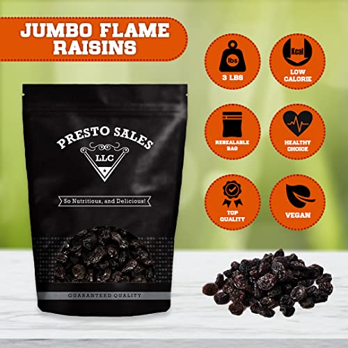 Raisins, Jumbo Flame, Packaged in a 3 lbs. (48 oz.) resealable pouch