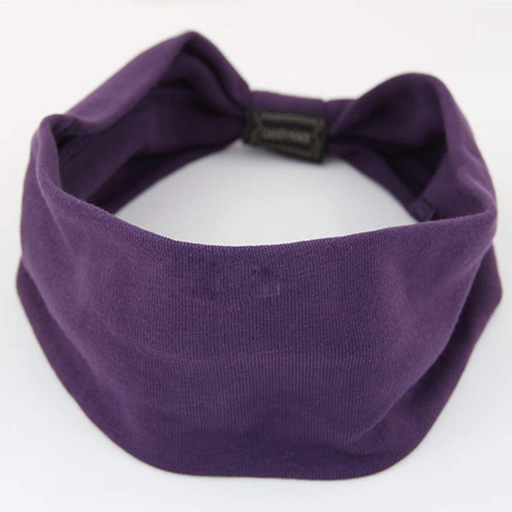 KAEHA SUN-071-04 Scarf in the Head Hair Band Solid Colour Bow Tie Wide Wing Headband, Purple