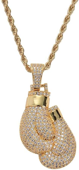 Collana Uomo Con Ciondolo Guantoni Da Boxe - Acciaio Inox, Regolabile, Stile Hip Hop