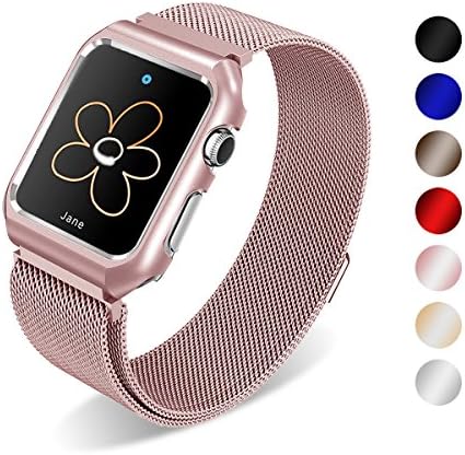 SUNKONG MLNK38-RG Stainless Steel Milanese Mesh Loop with Magnetic Closure Clasp Replacement for Apple Watch Series 1/2/3 and All Models - 38 mm - Rose Gold