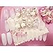 Dongcrystal 24pc 3D False Nails Bling Glitter Fake Full Nail Tip White Flower Rhinestone Decor Pearl Nail Art