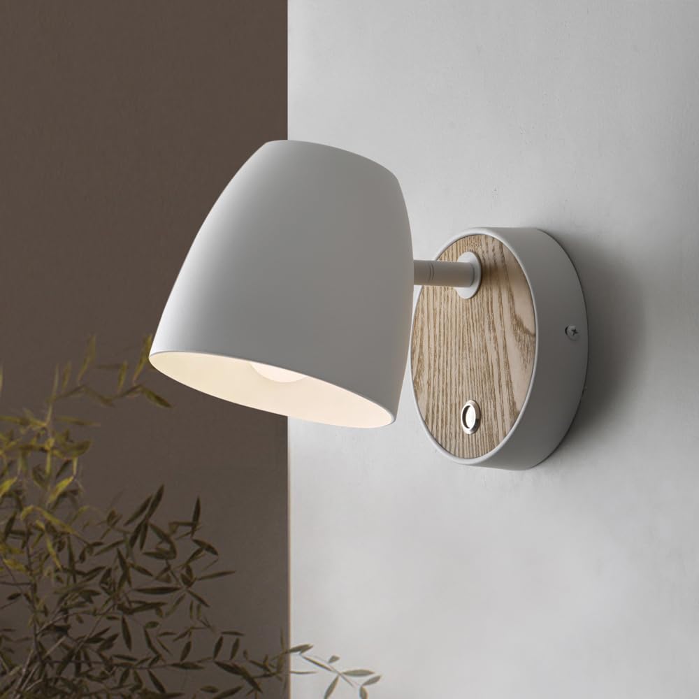 White Wall Light for Bedroom,Vintage Wood Wall Lamp with Switch,E27 Aluminum Lampshade Rotating,Modern Indoor Wall Sconce Light for Beside,Living Room,Kitchen,Hallway,Bathroom,Storeroom,Reading Lamp