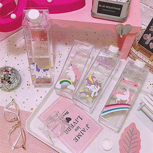 Unicorn Water Bottle - Zero Waste Water Bottle - Milk Box Plastic - Milk Bottles - Juice Bottle - BPA Free Environment Friendly Material 500ml + 2 Cute Unicorn Rings (Style 3)