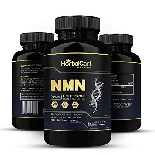 HerbalCart - NMN Supplement 500mg Pure Nicotinamide Mononucleotide | NAD+ Booster | Best Anti-Aging Pills for Men & Women - 30 Capsules