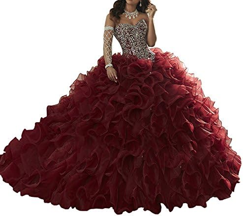 MCandy Womens Rhinestone Ball Gowns Sweet 15 16 Quinceanera Dresses 18 US Burgundy