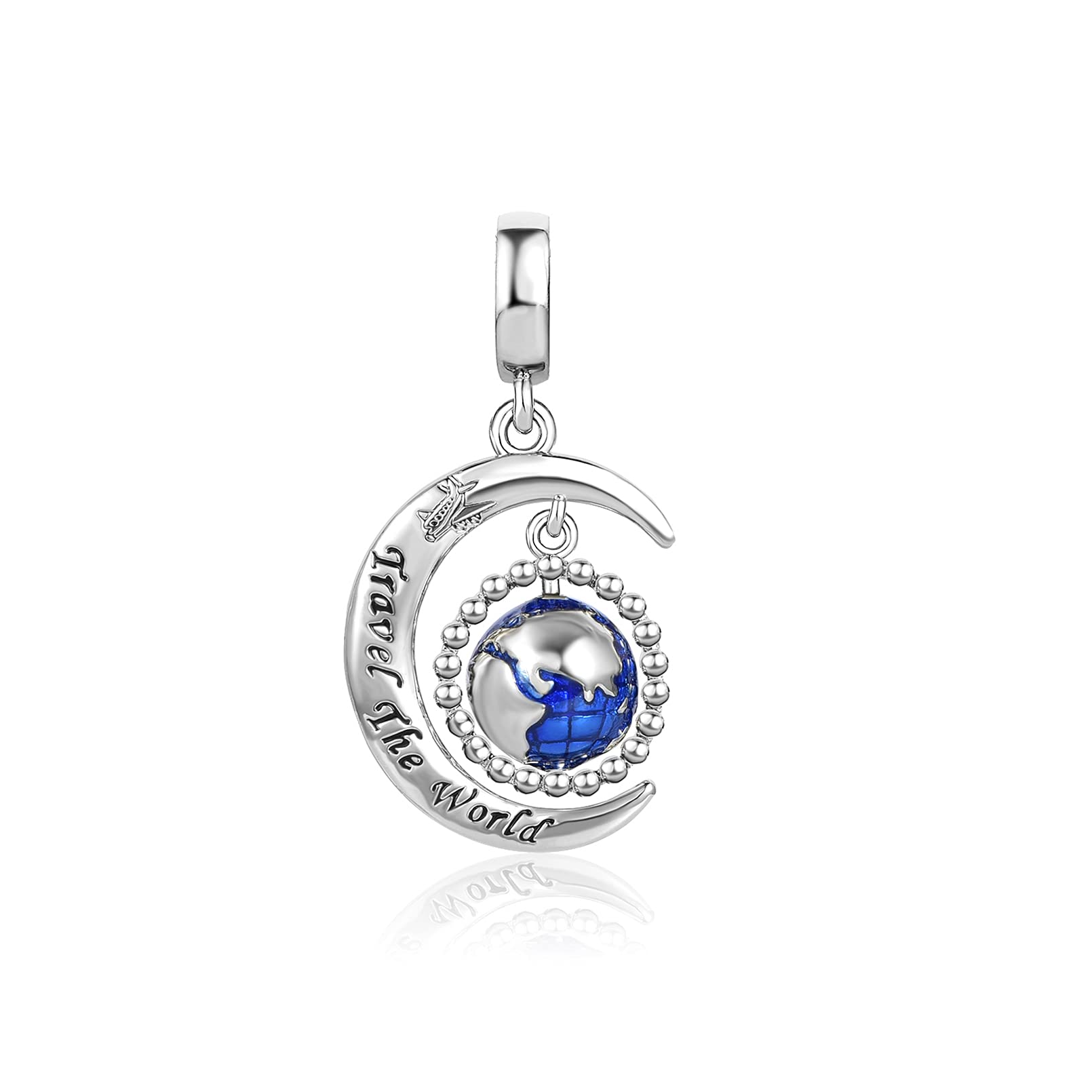 Travel Globe and Moon Dangle Charm Compatible with Pandora Charms Bracelets Worldwide Birthday Jewellery Gift for Women Sister Daughter Granddaughter