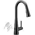 Moen Sleek Matte Black Motionsense Wave Sensor Touchless One-Handle High Arc Pulldown Modern Kitchen Faucet Featuring Power Clean, Motion Activated Kitchen Sink Faucet, 7864EWBL