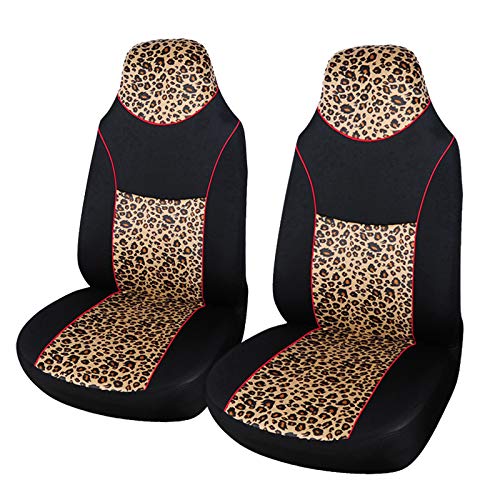 AUTOYOUTH 2PCS Trendy Leopard Pattern Integrated Front Bucket Seat Cover Velvet Fabric Black Auto Accessories Universal Fits for Most Cars, SUV, Truck Â¡Â­ (YELLOW-2)