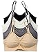 Kalon 4 Pack Nylon Spandex Removable Pads Comfort Bras (One Size, Black/Ivory/Charcoal/Beige)