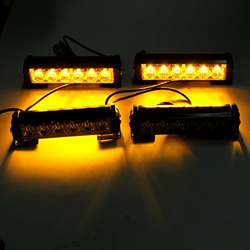 Justech 4PCS 6LEDs Strobe Lights Amber Hazard Warning Beacon Lights with Car Charger Emergency Lights Flashing Warning Light 12V 24V Universal for Car Vehicle Truck Trailer Caravan Camper Van - Thumbnail 3