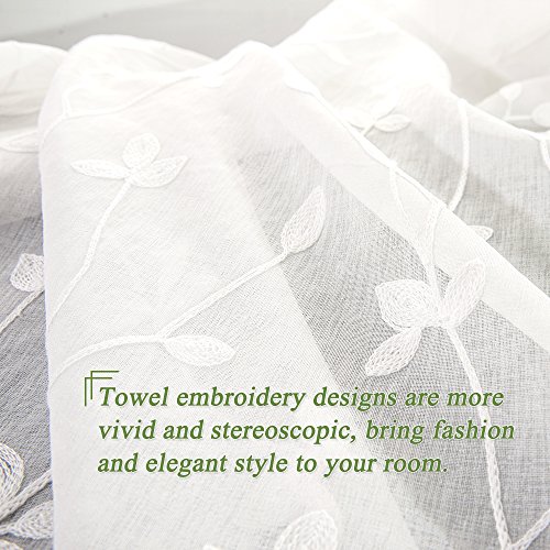 image for NICETOWN Leaf Embroidery Semi Sheer Curtains Faux Linen Voile Window D