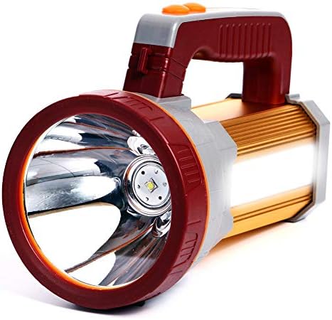 Eornmor High Power LED Rechargeable Spotlight Handheld 6000 Lumen Super Bright Waterproof Large LED Flashlight High Lumen Spot light Portable Searchlight Floodlight (Gold)