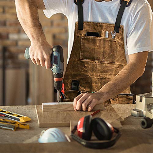 LuBanSir Waxed Canvas Apron, Heavy Duty Woodworking and Machinist Shop Apron with Tool Pockets & Hammer Loops for Men and Women