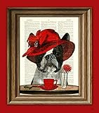Boston Terrier Art Print Dog with fancy hat 
