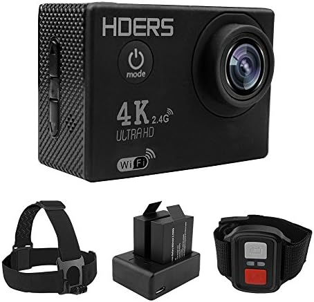 Action Camera 4K Ultra HD 30fps Wifi Waterproof with SONY Sensor Wide Angle lens 2 inch LCD Screen with Remote Control Two Batteries Charger Head Strap Mount and Portable Package