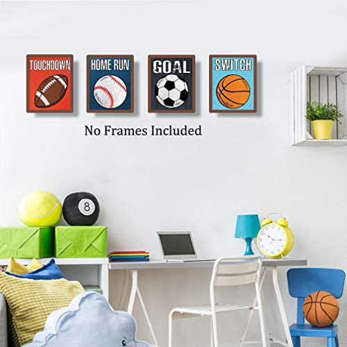 Unframed Sports Themed Wall Art Print Modern Balls Art Picture,Set of 4