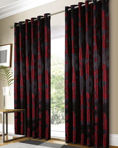 1 Pair Of 90x72 Black Red Floral Curtains With Eyelets Amazon