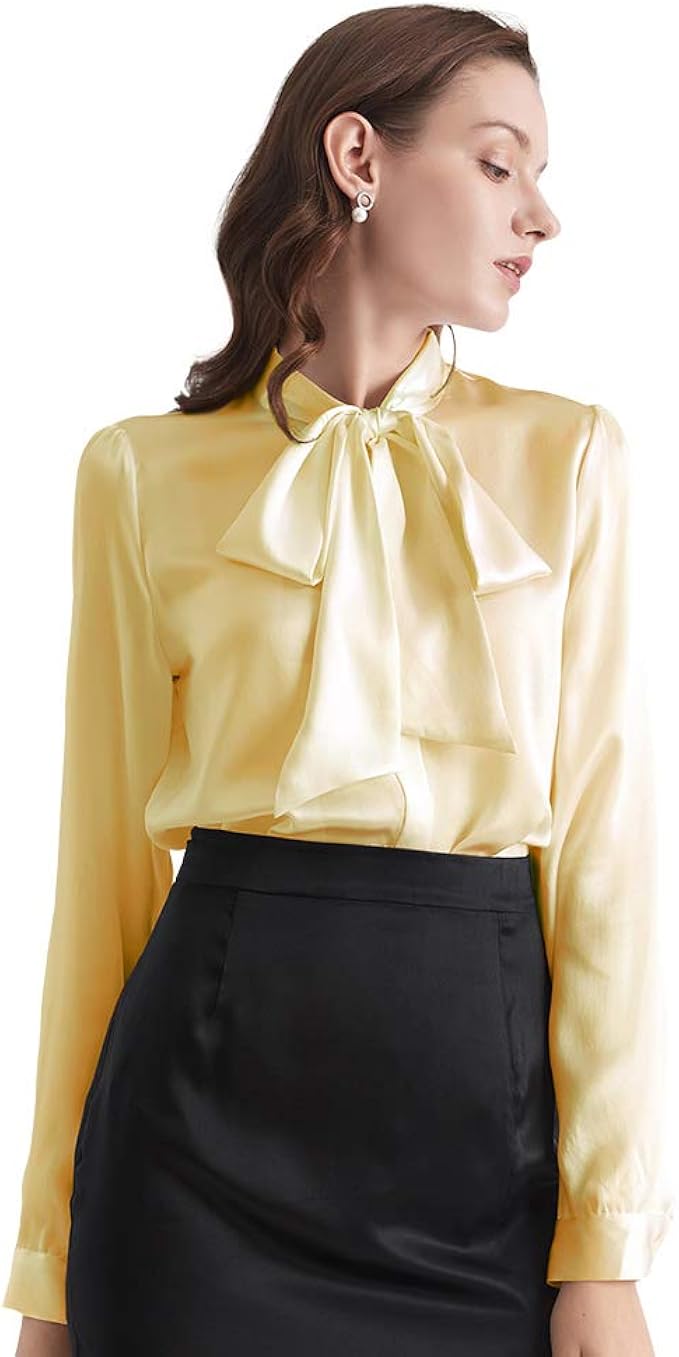 yellow silk blouse ladies