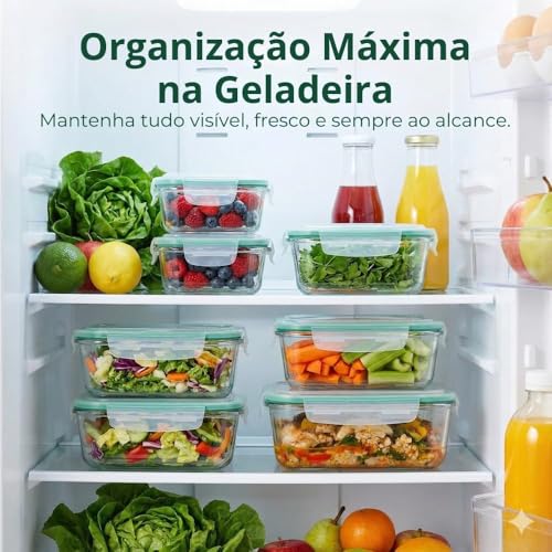 Conjunto 6 Potes Herméticos de Vidro com Tampa, 370ml 640ml 1040ml | Vedação Airtight, Ideal para Geladeira, Ideal para Freezer, Ideal para Marmita, Tampa Branca