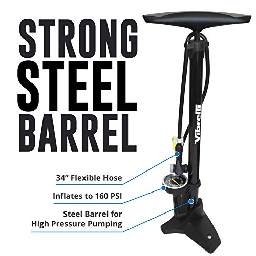 VIBRELLI Bike Floor Pump with Gauge & Puncture Kit 160 PSI Presta