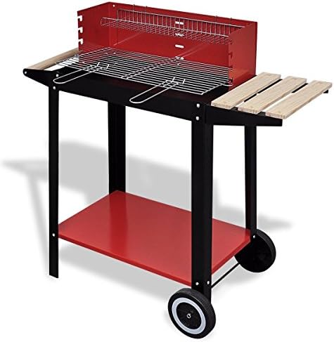 Charcoal Trolley BBQ Smoker Grill Wagon Wheels Barbecue Cooking Garden Camping