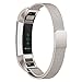 Oitom For Fitbit Alta HR Accessory Bands and For Fitbit Alta Band,Fashion Stainless Steel Milanese Loop Wristband (2 Pack Pearl White+Champagne, Large 6.7