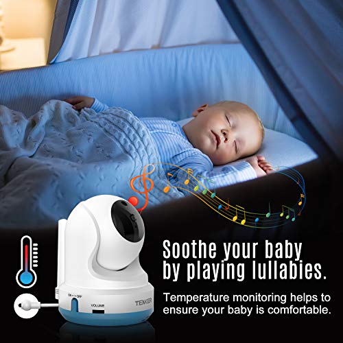 TENKER Video Baby Monitor with Camera and Audio, Baby Monitor with Night Vision, 4.3-Inch LCD Screen, 270°Pan-Tilt-Zoom, VOX, Lullaby, Two Way Talk, Temperature Detection, and Video Record (Blue-1)