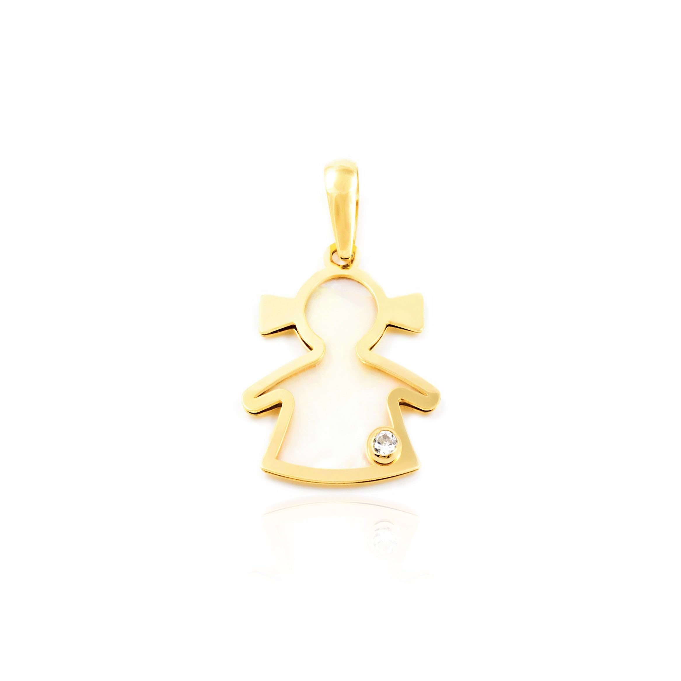 Monde Petit 18ct Yellow Gold girl nacre Pendant