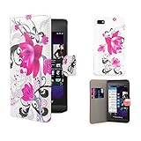 32nd® Design book wallet PU leather case cover for Blackberry Z10, including screen protector and cleaning cloth - Purple Rose